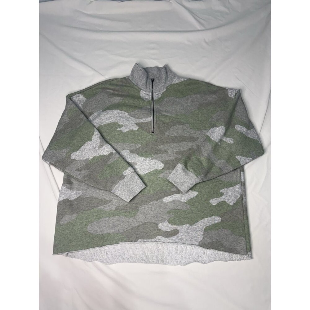 Aerie Camo 1/4 Zip Long Sleeve Raw Hem Sweatshirt Women’s SMALL